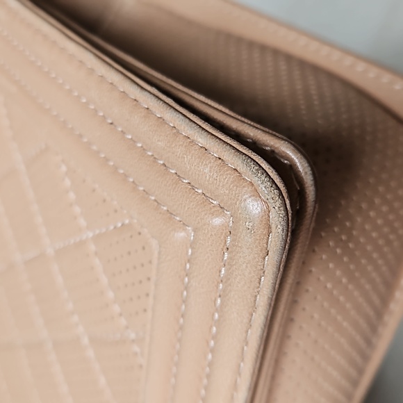 CHANEL Boy Bag Perforated Lambskin Quilted Leather Silver Tan w/Card - Picture 5 of 17